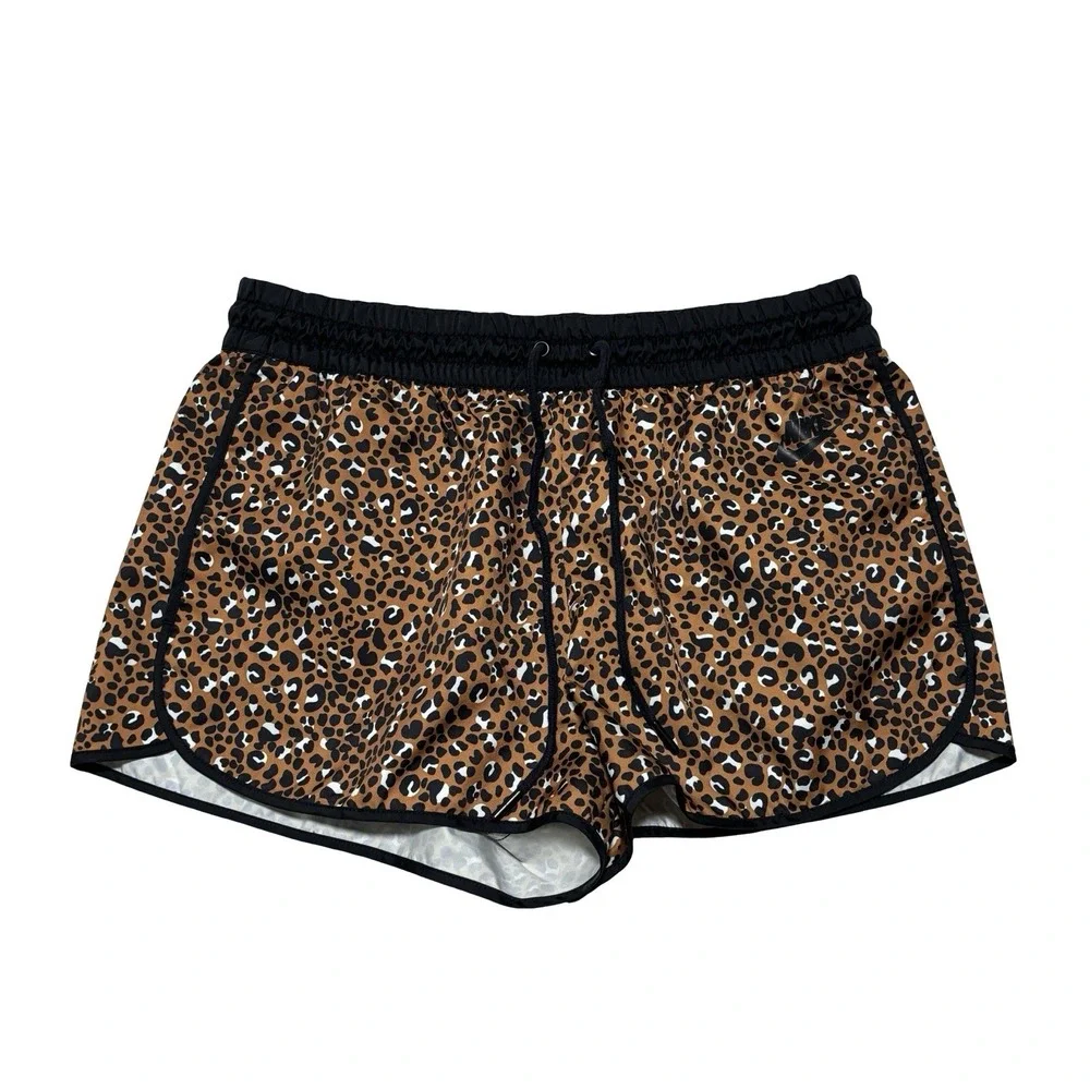Nike Running Shorts Women's L Brown Leopard 3 Inseam Lined Animal Print Athletic